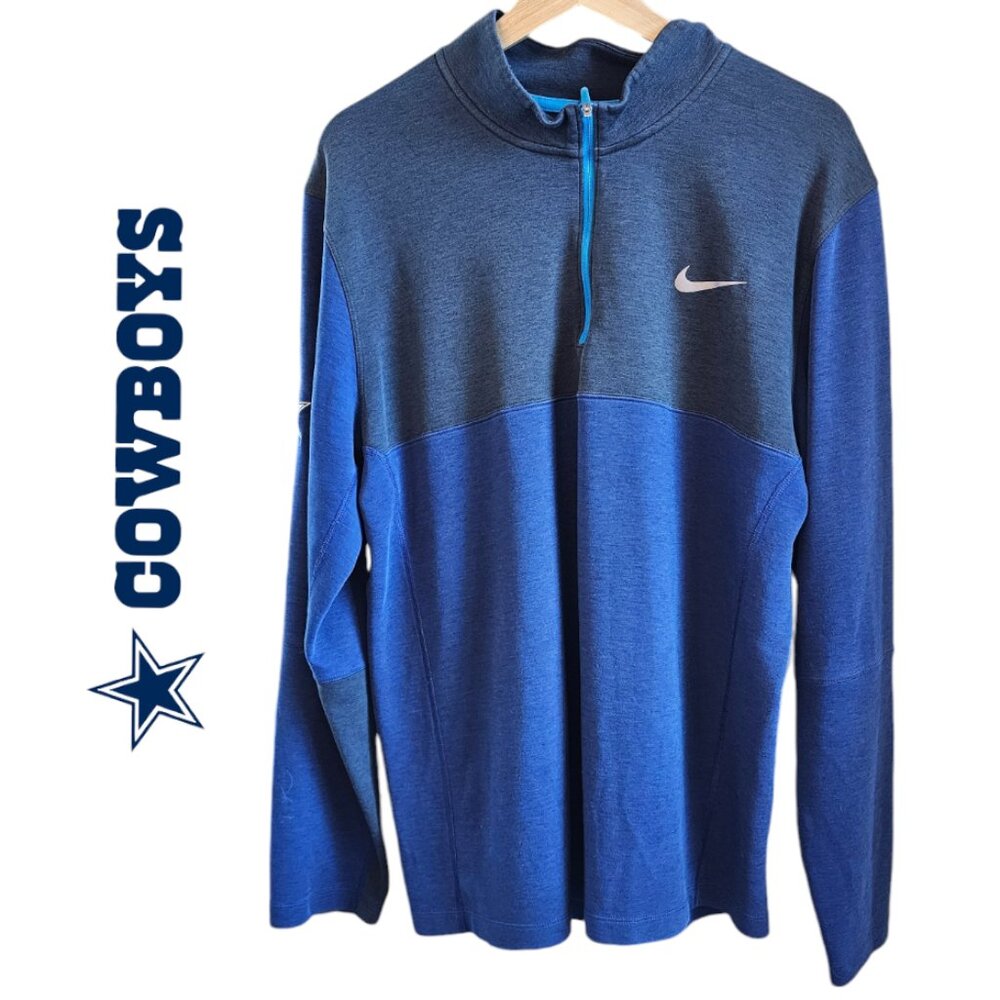 Nike L Dallas Cowboys 1/4 Zip Long Sleeve Pullover Shirt Blue
